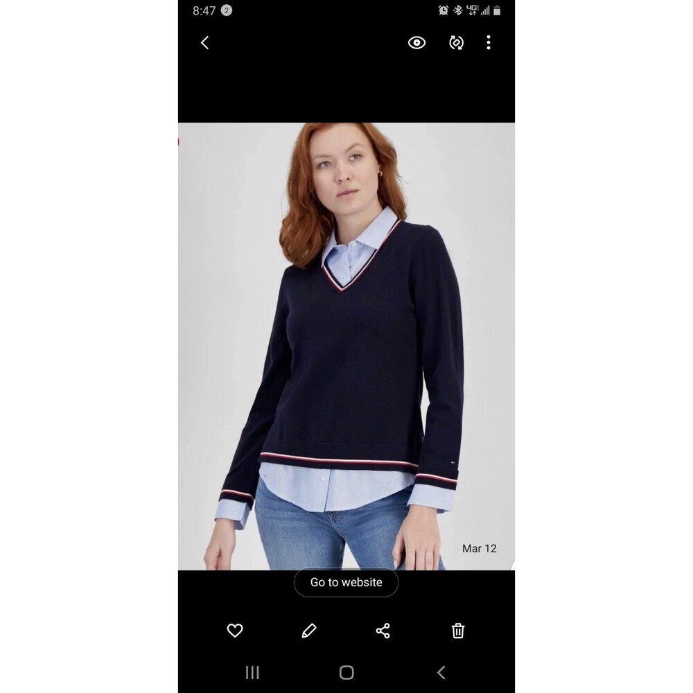 Tommy Hilfiger Women's Blue Cornell Layered Look Pullover Sweater Sz M RRR